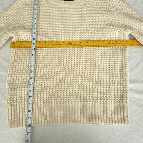 Crewneck Sweater Size M Cashmere Wool Cream White Knit Chunky Macro Waffle - Picture 7 of 10